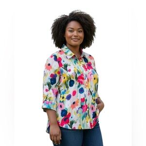 Radzoli Floral Button Front Multicolor Blouse size 1X New with Tags